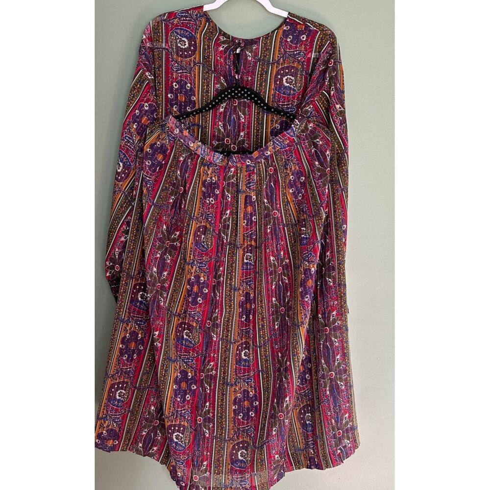Leslie Fay Size 12 Skirt & Blouse Set Y2K Retro Boho Multicolor Paisley Smocked